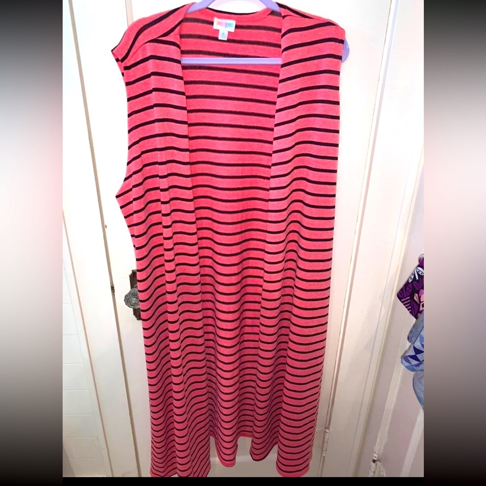LuLaRoe XL Pink & Black Striped Joy Duster Vest